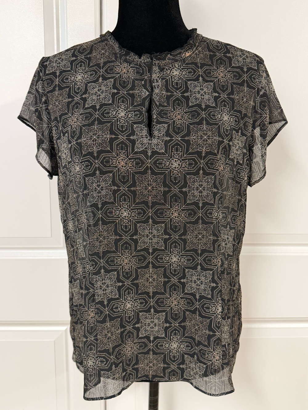 Covington Vintage Black Geometric Sheer Top